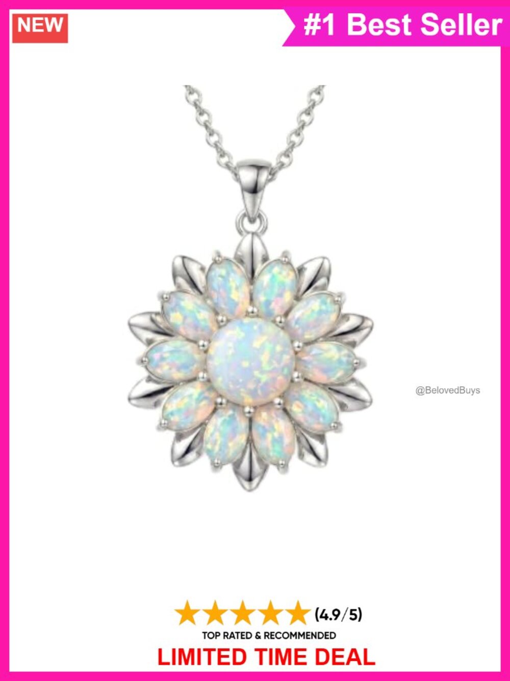 18K White Gold Plated Opal Sunflower Birthstone Necklace